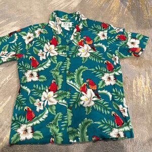 Vintage USA Made KY's International Fashion Hawaiian Parrot Shirt Men's Size L
